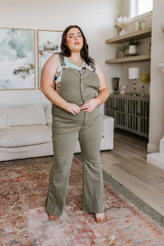 Olivia Control Top Release Hem Overalls in Olive - 1985 the VAULT Boutique