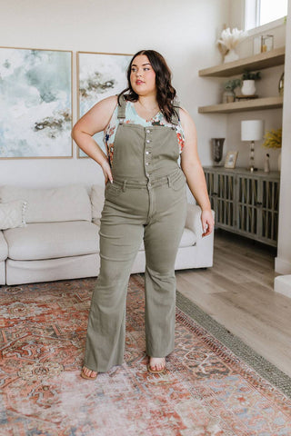 Olivia Control Top Release Hem Overalls in Olive - 1985 the VAULT Boutique