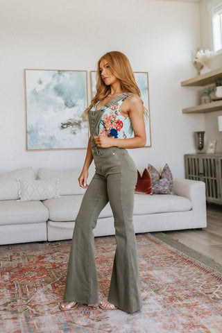 Olivia Control Top Release Hem Overalls in Olive - 1985 the VAULT Boutique