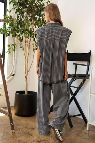 Stripe Button Down Shirt and Long Pants Set - 1985 the VAULT Boutique