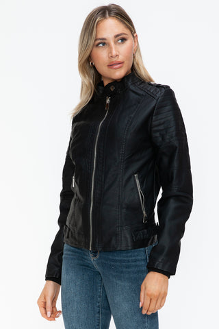 Snobbish PU Leather Biker Jacket with Side Zip Pockets - 1985 the VAULT Boutique