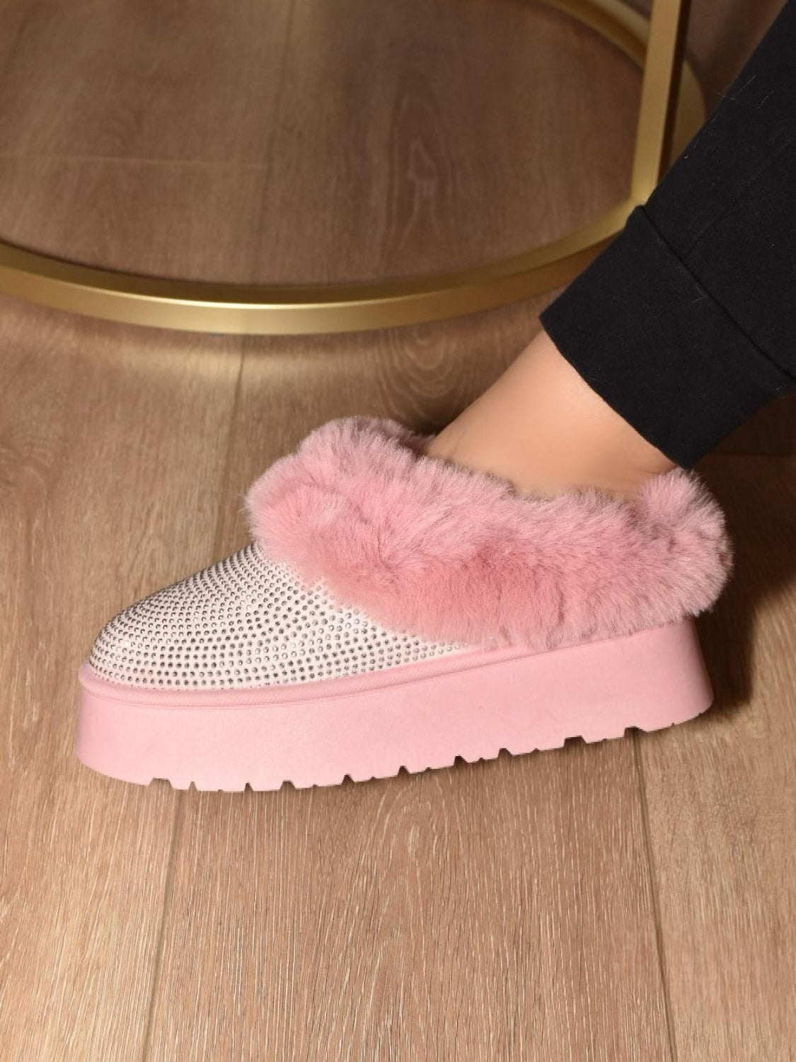 WILD DIVA Embellished Faux Fur Platform Booties in Pink