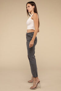 Acid Washed High Waist Distressed Straight Pants - 1985 the VAULT Boutique