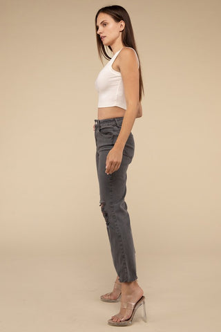 Acid Washed High Waist Distressed Straight Pants - 1985 the VAULT Boutique