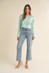 MABLE Shoulder Padded Sequin Crop Top - 1985 THE VAULT