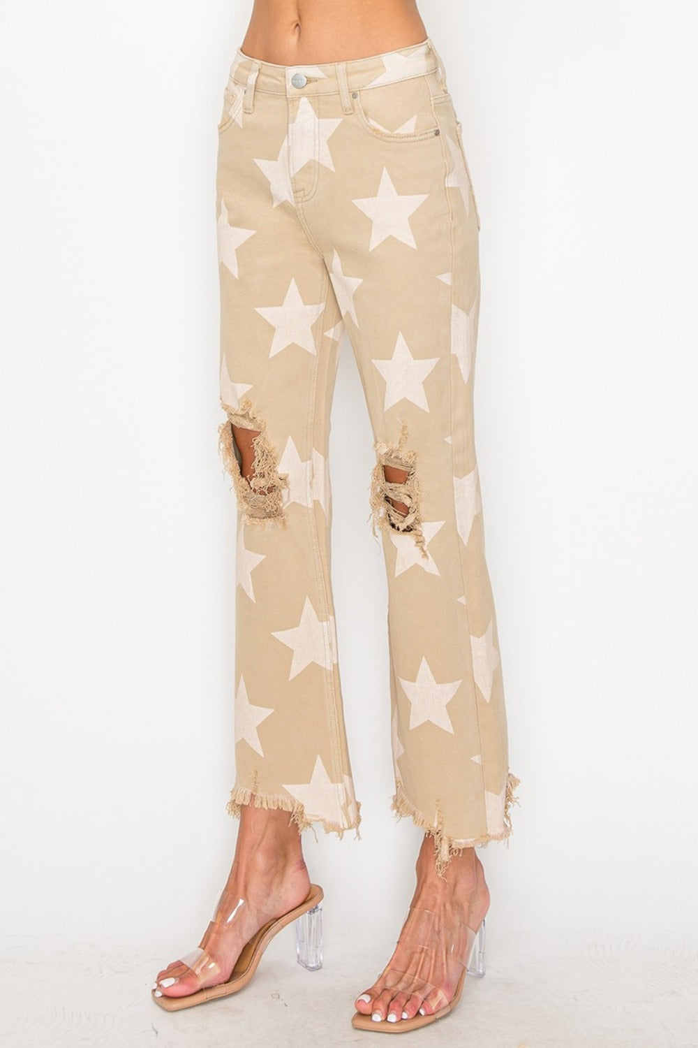 RISEN Full Size High Rise Star Printed Frayed Hem Jeans - 1985 the VAULT Boutique