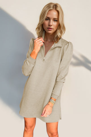 Double Take Textured Quarter Zip Long Sleeve Dress - 1985 the VAULT Boutique