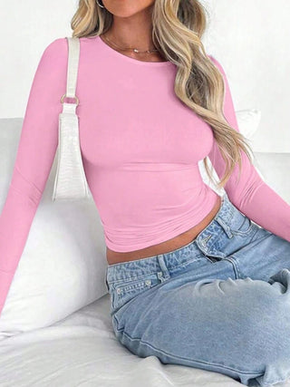 Basic Solid Color Round Neck Long Sleeve T-Shirt - 1985 the VAULT Boutique