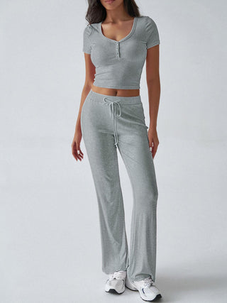 Devine Short Sleeve Top and Drawstring Pants Set - 1985 the VAULT Boutique