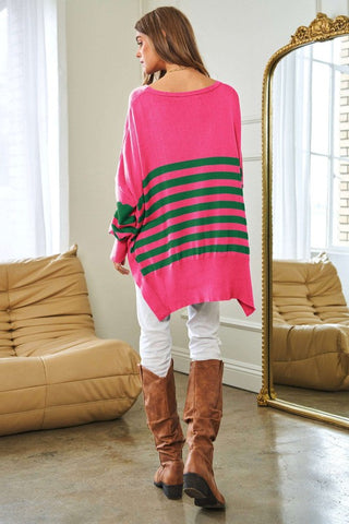 Multi Striped Elbow Patch Loose Fit Sweater Top - 1985 the VAULT Boutique