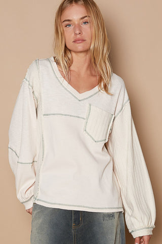 POL V-Neck knit Panel Exposed Seam Top - 1985 the VAULT Boutique