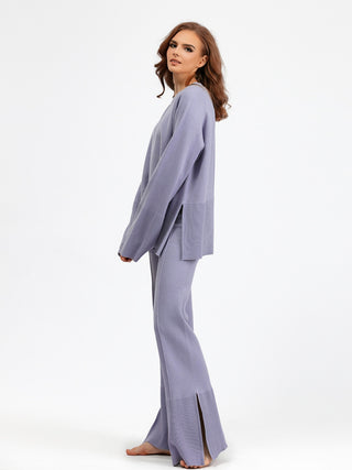 Basic Bae Slit Round Neck Long Sleeve Top and Drawstring Pants Sweater Set - 1985 the VAULT Boutique