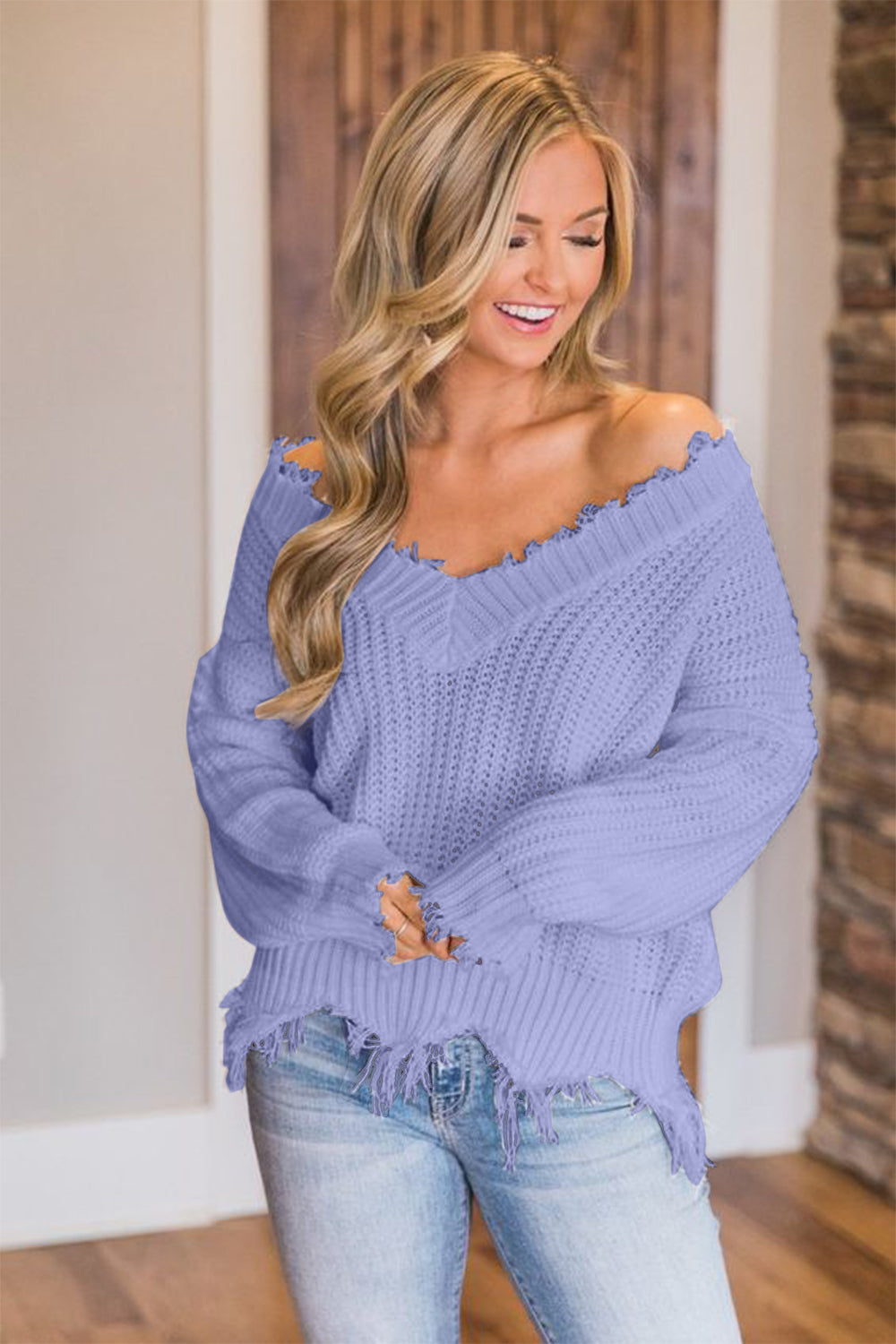 Frayed Hem Dropped Shoulder Sweater - 1985 the VAULT Boutique