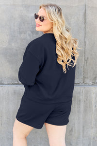 Double Take Full Size Texture Long Sleeve Top and Drawstring Shorts Set - 1985 the VAULT Boutique