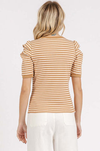 Mittoshop Striped Round Neck Puff Sleeve T-Shirt - 1985 the VAULT Boutique