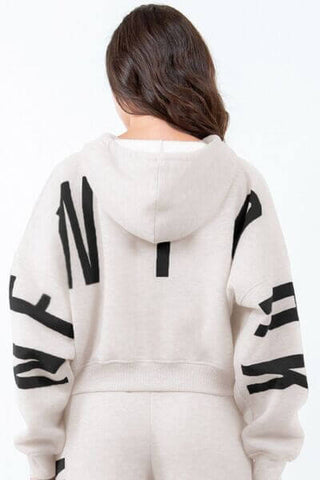 American Bazi Letter Graphic Long Sleeve Drawstring Cropped Hoodie - 1985 the VAULT Boutique