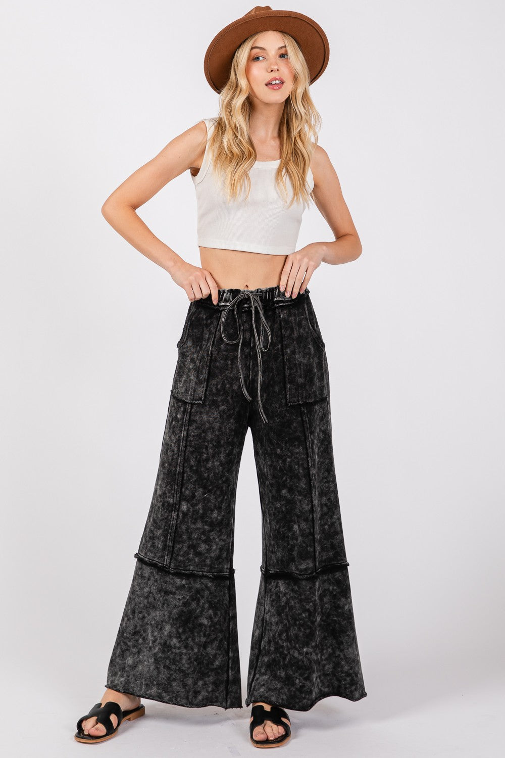 SAGE + FIG Mineral Washed Terry Wide Leg Pants - 1985 the VAULT Boutique