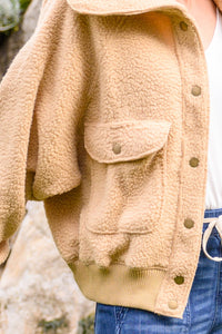 Don't Stress Oversized Collar Sherpa Jacket In Taupe - Happily Ever Atchison Shop Co.