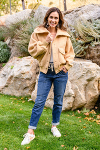 Don't Stress Oversized Collar Sherpa Jacket In Taupe - Happily Ever Atchison Shop Co.