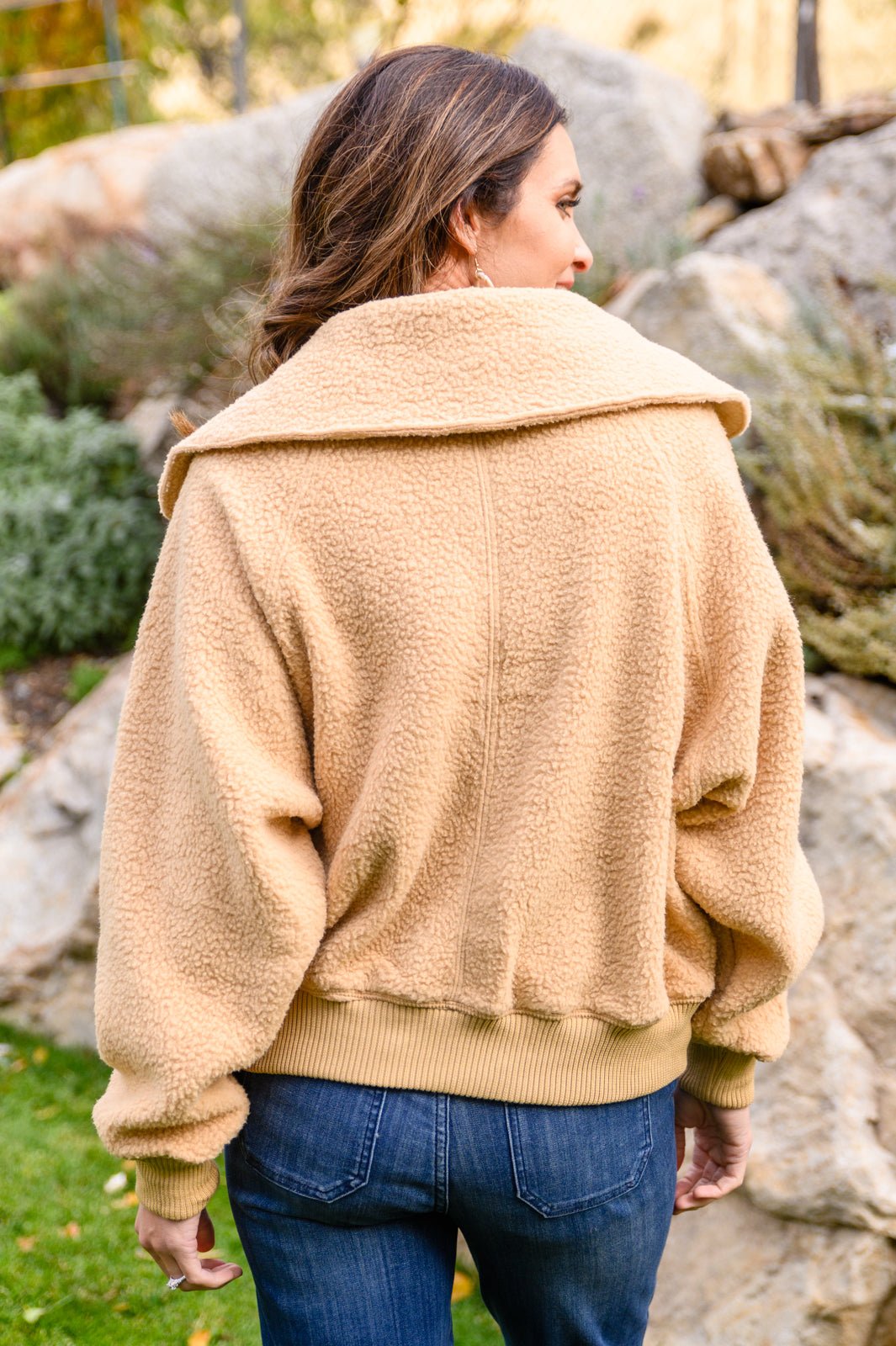 Don't Stress Oversized Collar Sherpa Jacket In Taupe - Happily Ever Atchison Shop Co.