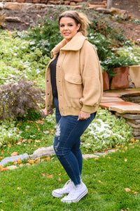 Don't Stress Oversized Collar Sherpa Jacket In Taupe - Happily Ever Atchison Shop Co.