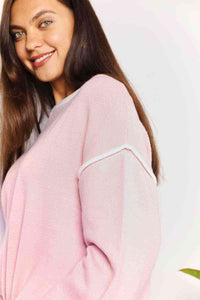 Double Take Contrast Detail Dropped Shoulder Knit Top - Happily Ever Atchison Shop Co.