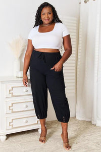 Double Take Decorative Button Cropped Pants - Happily Ever Atchison Shop Co.