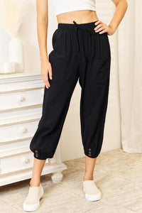 Double Take Decorative Button Cropped Pants - Happily Ever Atchison Shop Co.