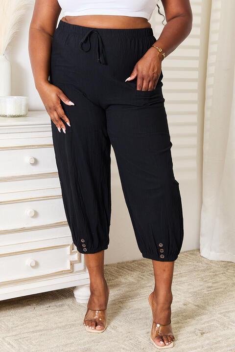 Double Take Decorative Button Cropped Pants - Happily Ever Atchison Shop Co.