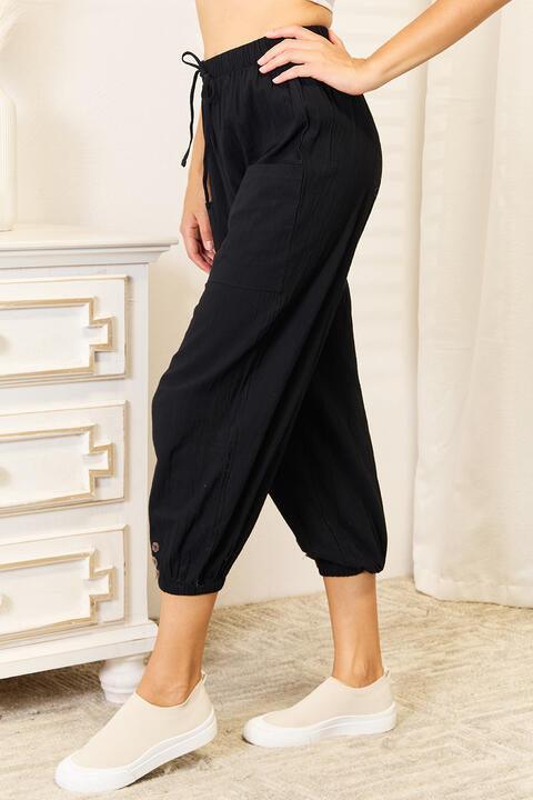 Double Take Decorative Button Cropped Pants - Happily Ever Atchison Shop Co.