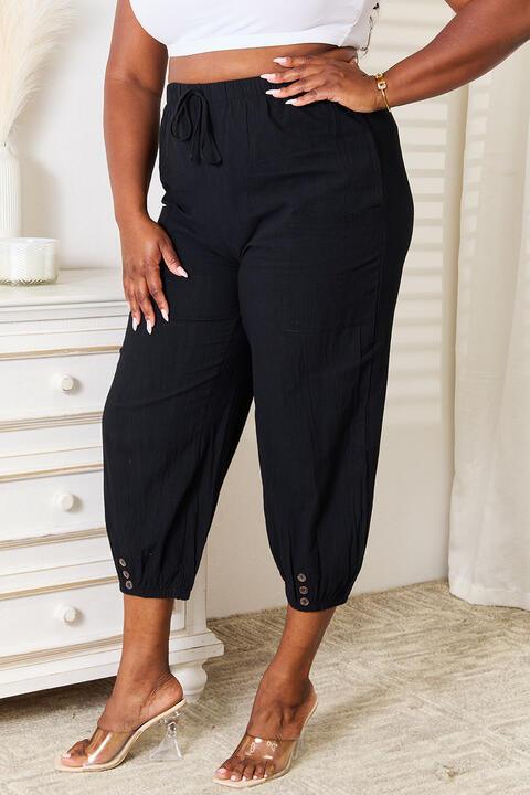 Double Take Decorative Button Cropped Pants - Happily Ever Atchison Shop Co.