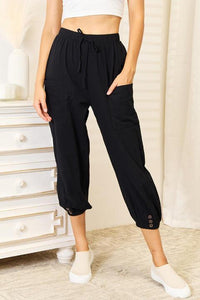 Double Take Decorative Button Cropped Pants - Happily Ever Atchison Shop Co.