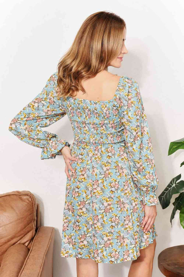 Double Take Floral Smocked Flounce Sleeve Square Neck Dress - Happily Ever Atchison Shop Co.