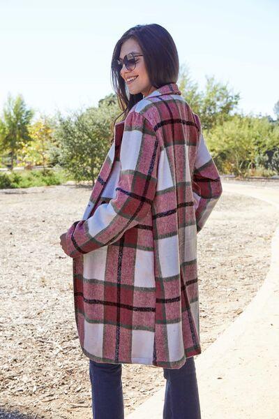 Double Take Full Size Plaid Button Up Lapel Collar Coat - Happily Ever Atchison Shop Co.