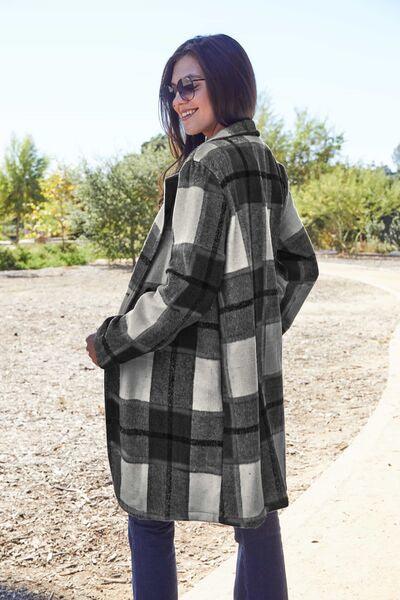 Double Take Full Size Plaid Button Up Lapel Collar Coat - Happily Ever Atchison Shop Co.