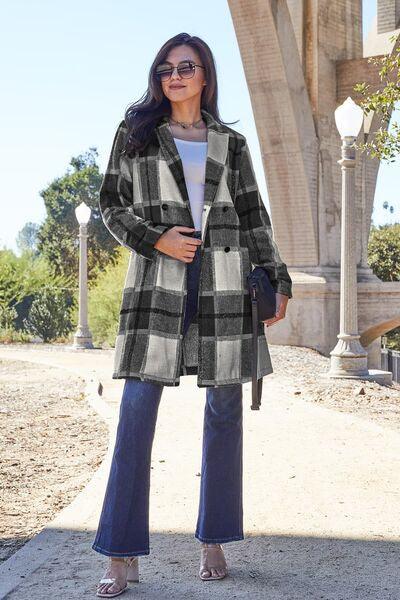 Double Take Full Size Plaid Button Up Lapel Collar Coat - Happily Ever Atchison Shop Co.