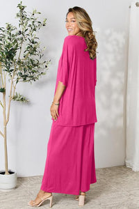 Double Take Full Size Round Neck Slit Top and Pants Set - Happily Ever Atchison Shop Co.