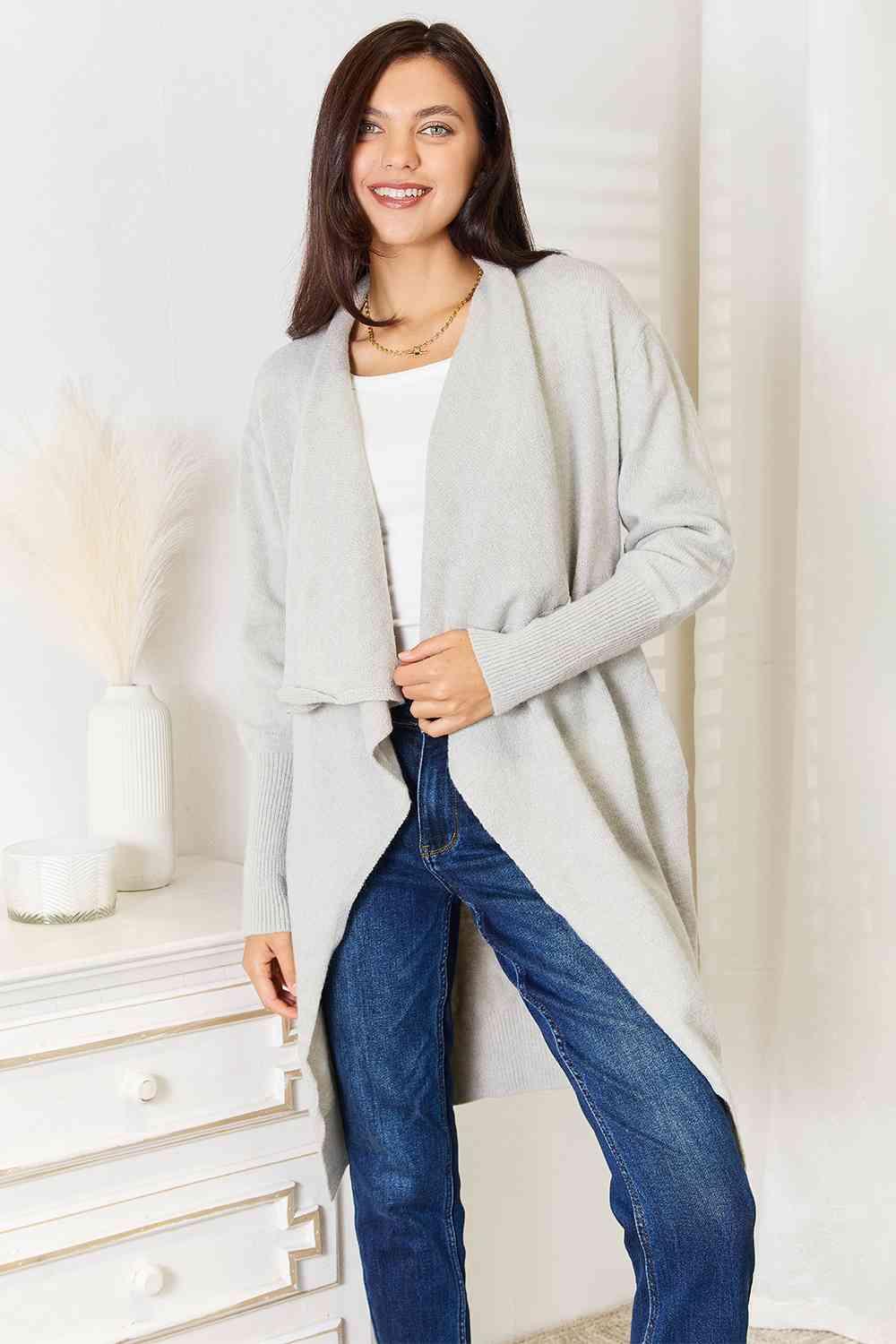 Double Take Open Front Duster Cardigan with Pockets - Happily Ever Atchison Shop Co.