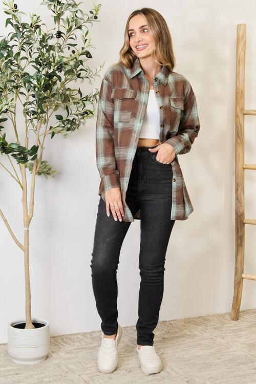 Double Take Plaid Dropped Shoulder Shirt - Happily Ever Atchison Shop Co.