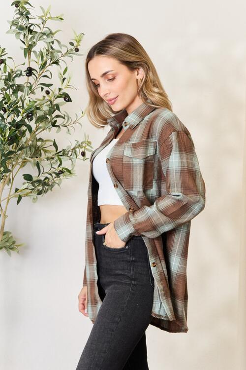 Double Take Plaid Dropped Shoulder Shirt - Happily Ever Atchison Shop Co.