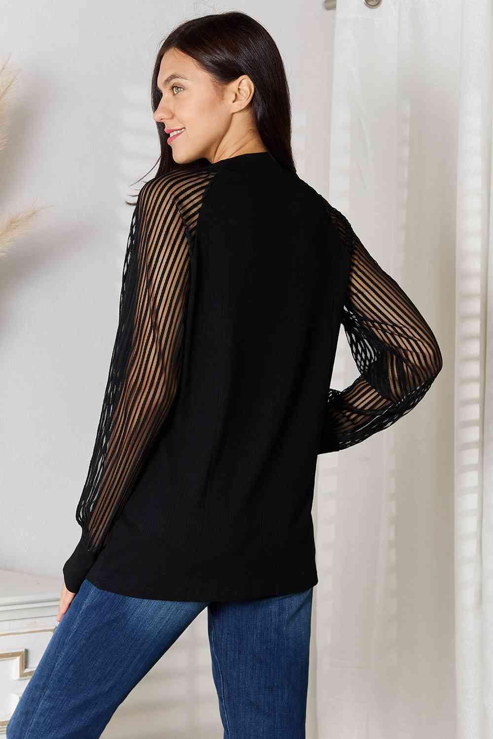 Double Take Round Neck Raglan Sleeve Blouse - Happily Ever Atchison Shop Co.