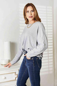 Double Take Seam Detail Round Neck Long Sleeve Top - Happily Ever Atchison Shop Co.