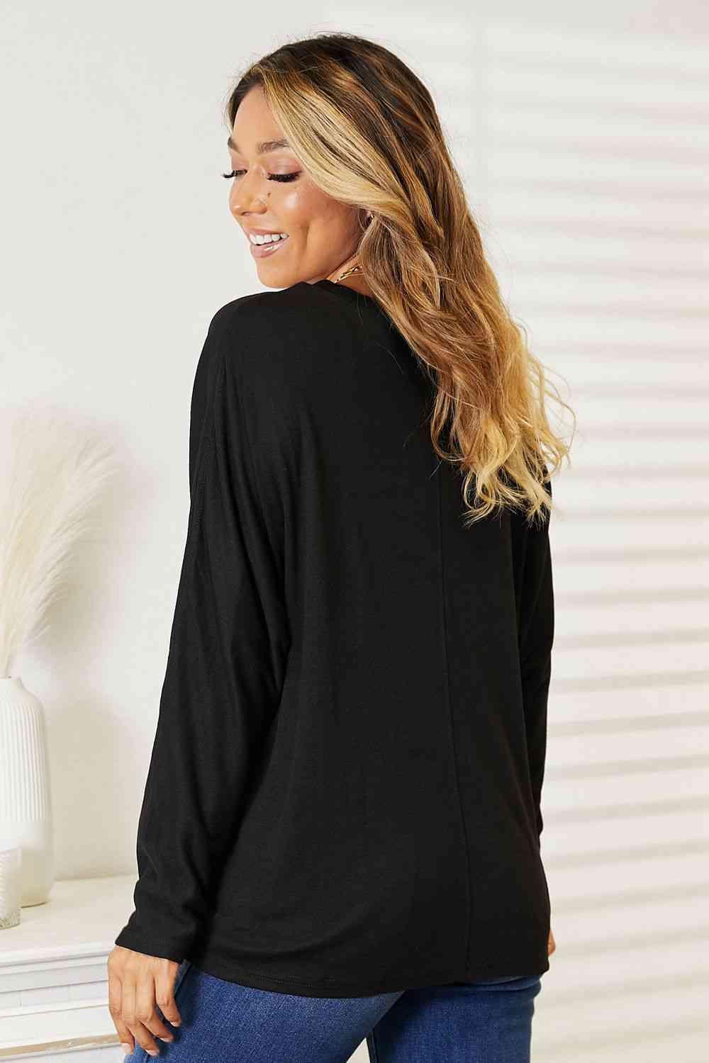 Double Take Seam Detail Round Neck Long Sleeve Top - Happily Ever Atchison Shop Co.