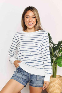 Double Take Striped Long Sleeve Round Neck Top - Happily Ever Atchison Shop Co.