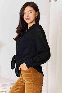 Double Take Waffle-Knit Collared Neck Dropped Shoulder Shirt - Happily Ever Atchison Shop Co.