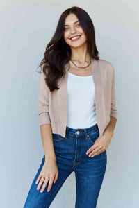 Doublju My Favorite Full Size 3/4 Sleeve Cropped Cardigan in Khaki - Happily Ever Atchison Shop Co.