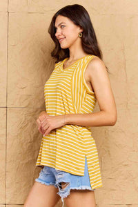 Doublju Talk To Me Full Size Striped Sleeveless V-Neck Top - Happily Ever Atchison Shop Co.