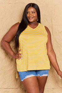 Doublju Talk To Me Full Size Striped Sleeveless V-Neck Top - Happily Ever Atchison Shop Co.