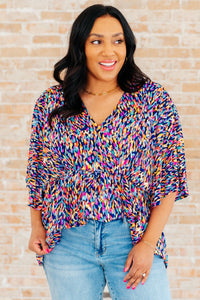 Dreamer Peplum Top in Painted Royal Multi - Happily Ever Atchison Shop Co.