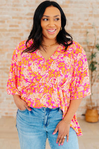 Dreamer Peplum Top in Pink Filigree - Happily Ever Atchison Shop Co.